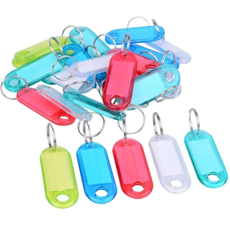 20pcs Key Tags Crystal Plastic Split Key Ring with Paper Labels Clear Windows Flexible Key Organizer DIY Light Item Identifiers