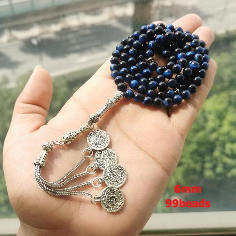 Pulseira Tasbih 99 contas Natural olho de tigre azul Tudo é novo Pulseira Muçulmana Presente Eid misbaha acessórios rosário contas joias árabes