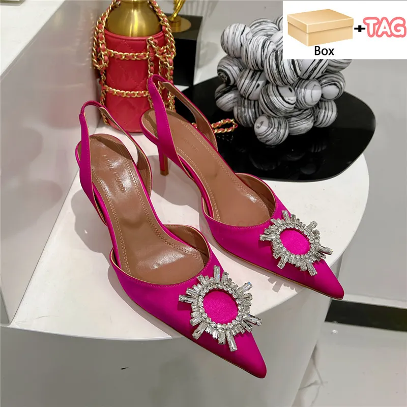 With Box Amina Muaddi womens dress shoes Camelia Glass Begum Rosie silk Sling 90 stilettos heels light pink royal blue high heel 9.5cm luxury wedding