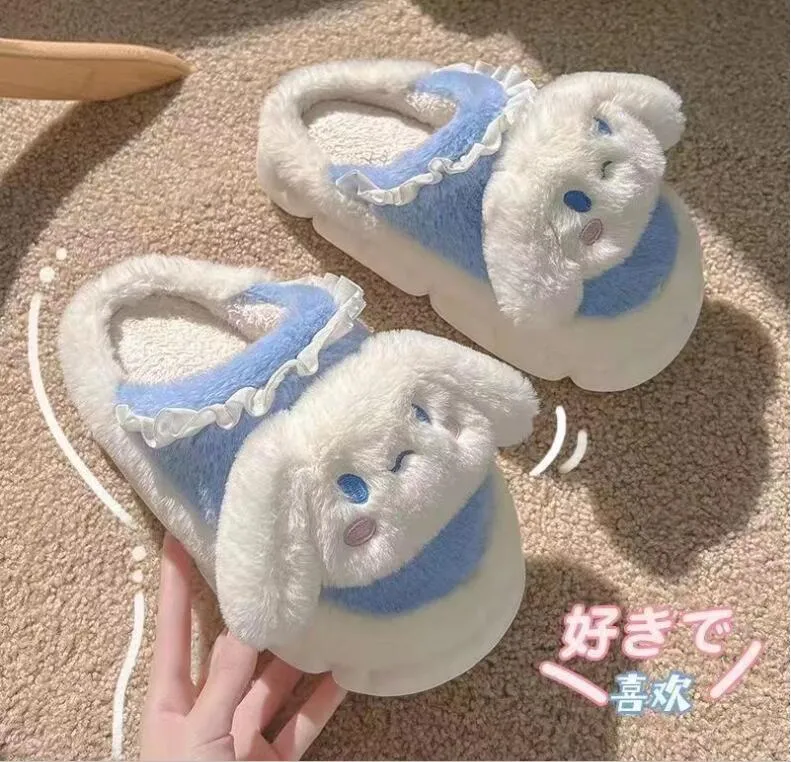 Ins Fashion Cartoon Cute Kuromi Melody Cinnamoroll Plush Slipper Home Warm Plush Slipper Festival Gift Size 35-40