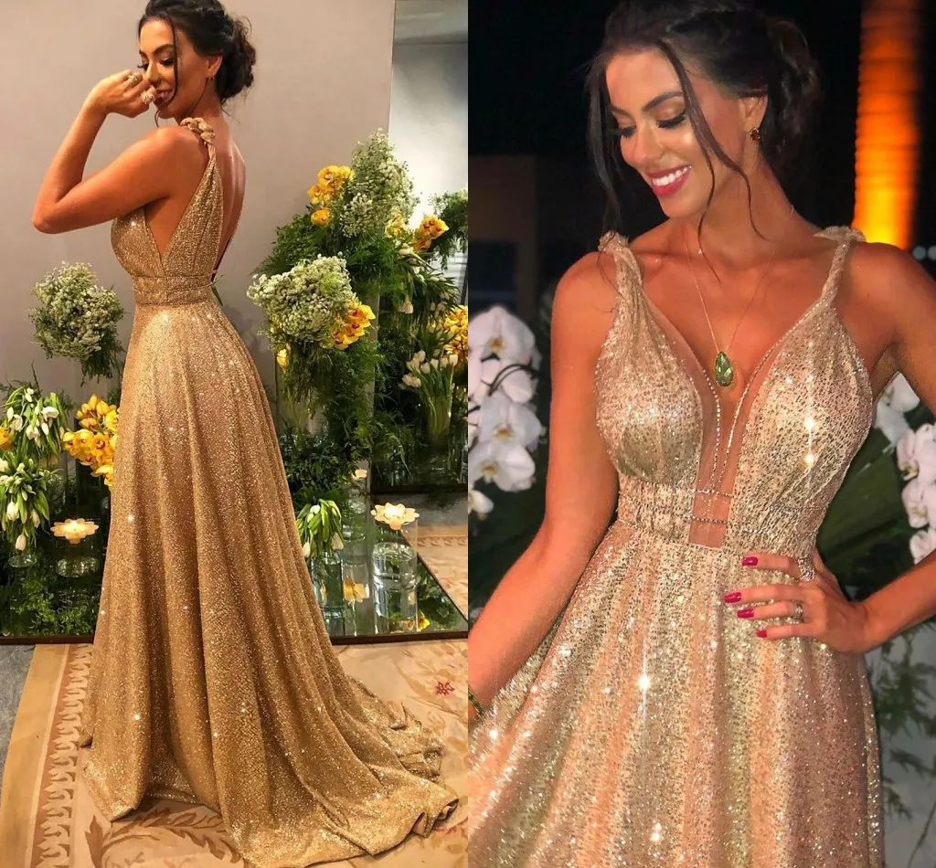 Gold Backless A-Line Long Prom Dress with Spaghetti Straps and Sequined  Beads from Dhgate Prom Dresses - price 114.58
