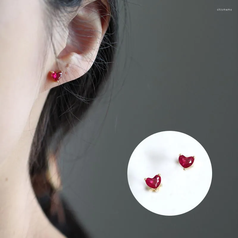 Boucles d'oreilles Mini Coeur rouge Exquise Silver Couleur Bijoux d'oreille pour femmes cadeaux d'anniversaire Clear Crystal Bijoux