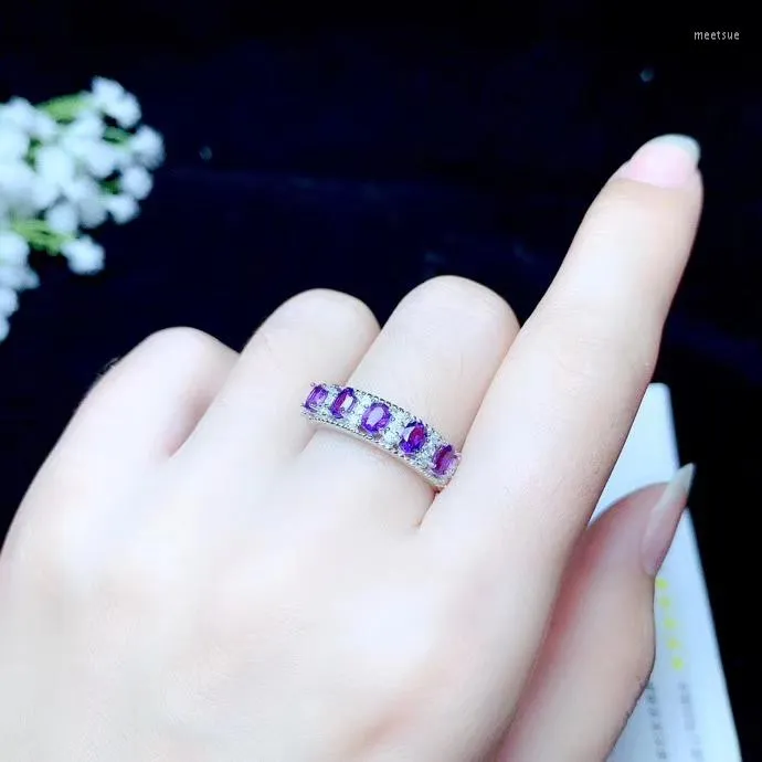 Anillos de racimo recomendados anillo clásico de piedras preciosas de amatista púrpura con plata para mujer adorno gema Natural Real 925 regalo de recuerdo para niña