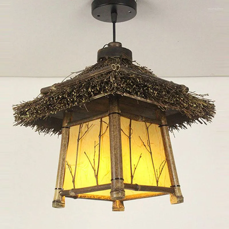 Pendant Lamps Chinese Retro Chandelier Japanese Restaurant Balcony Corridor Courtyard Teahouse Lamp Porch Bamboo Hanging Lighting