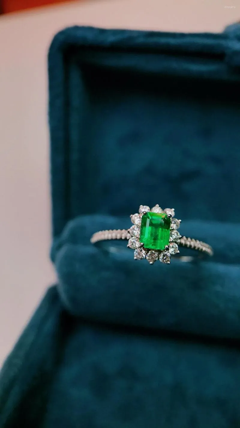Cluster Rings Guild Jy Colombia Solid 18K White Gold Nature Green Emerald 0,37ct för kvinnor Födelsedagens presenter Fina smycken