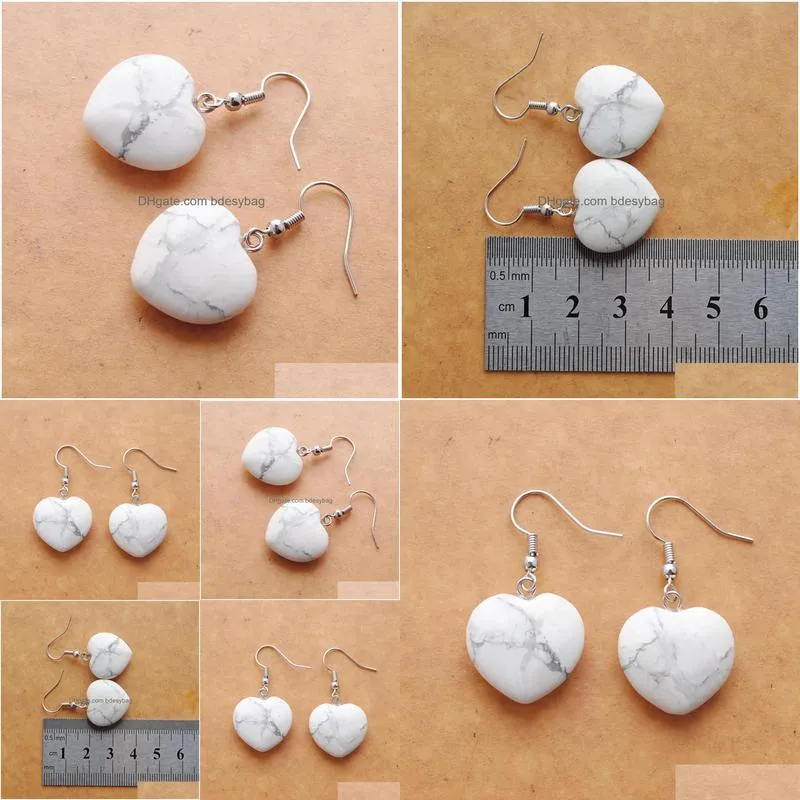 Dangle Chandelier Natural White Turquoise Beads Stone Earrings For Women Romantic Heart Shaped Pendant Hanging Earring Fashion Jew Dhfft