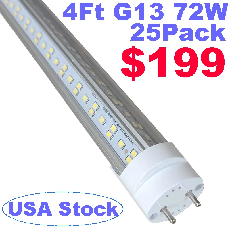 Energy Saving T8 4ft 18W Type B LED Tube Light Bulbs 6500K Daylight 4 Pack Non Dimmable