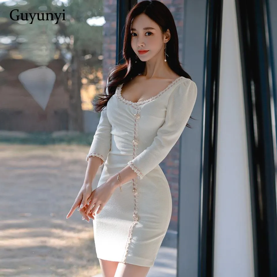 Dresses White Tight Mini Dress 2022 Spring Simple Fashion SingleBreasted High Waist Folds Temperament Elegant Office Lady Dress