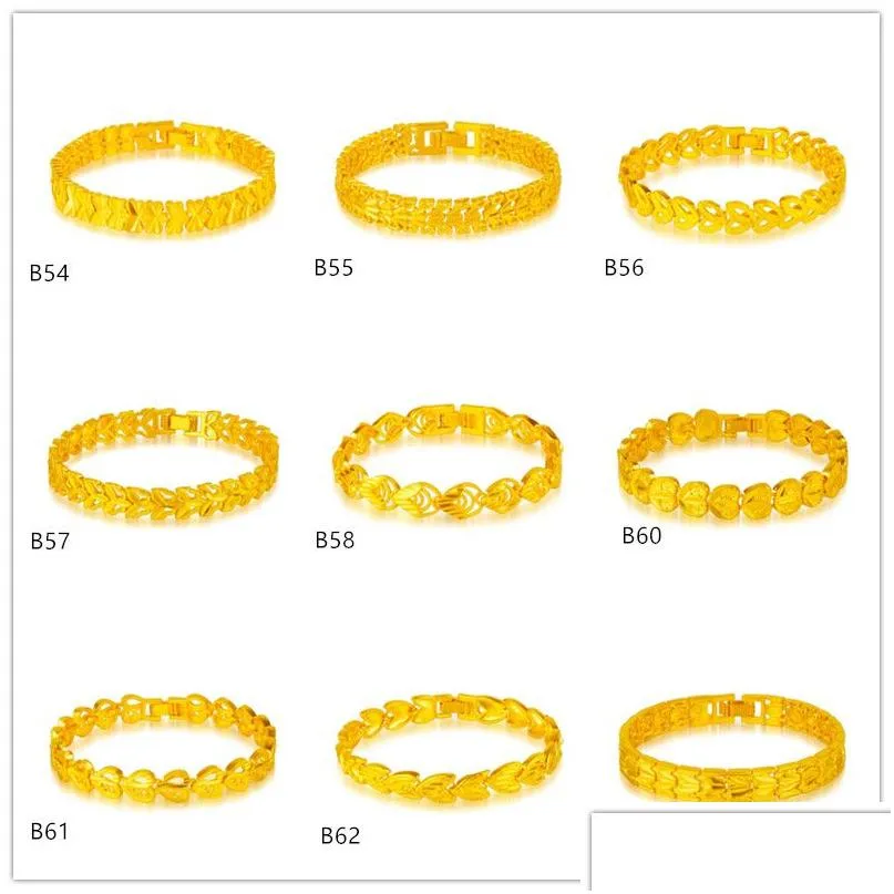 Chain Arc Heart Flower Geometry Yellow Gold Plated Bracelets 6 Pieces Mixed Style Gtkb8 Online For Sale Fashion Womens 24K Bracelet Dhzbu