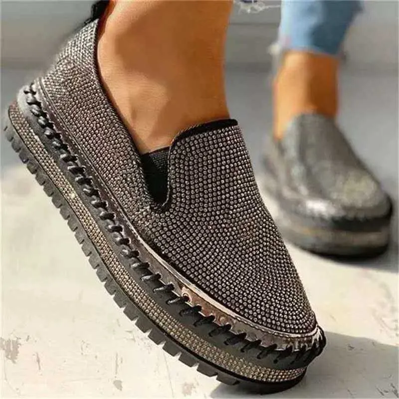 Dress Shoes Crystal Sneakers Womens 2023 Flats Rhinestone Bling Sewing Platform Loafers Luxury Casual Comfortable Female Y23 From 9 29 DHgate