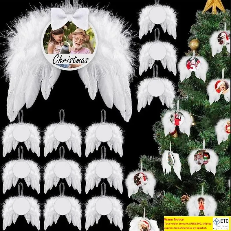 Sublimation aile d'ange ornements décorations de noël MDF Double face arbre de noël étiquette suspendue en gros