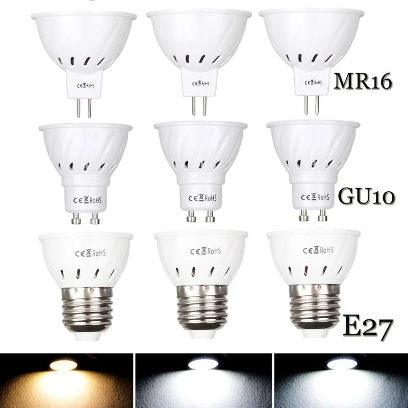 電球10PCS DC 12V 24V 110V 220V GU10 LED SPOTLIGHT MR16 LAMP SPOT BOLB E27 LAMPARA BOMBILLAS GU 10 2835 3W 5W 7WLED BURBSLED