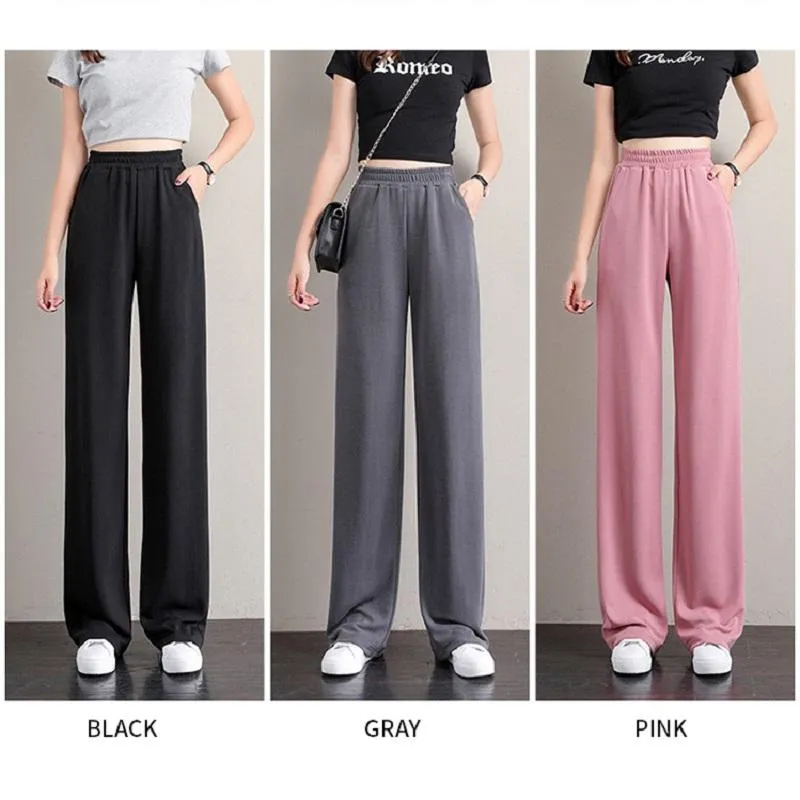 Capris PELEDRESS Women Straight Pants Wide Leg High Waist Sweatpants Korean  Fashion Streetwear Loose Oversize Famale Casual Trousers