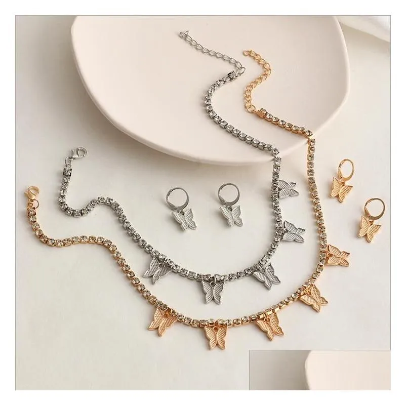 Ohrringe Halskette Kleine Frische Schmetterling Halsketten Ohrring Schmuck Sets Gsfs013 Mode Frauen Geschenk Set Drop Lieferung Dhgoj