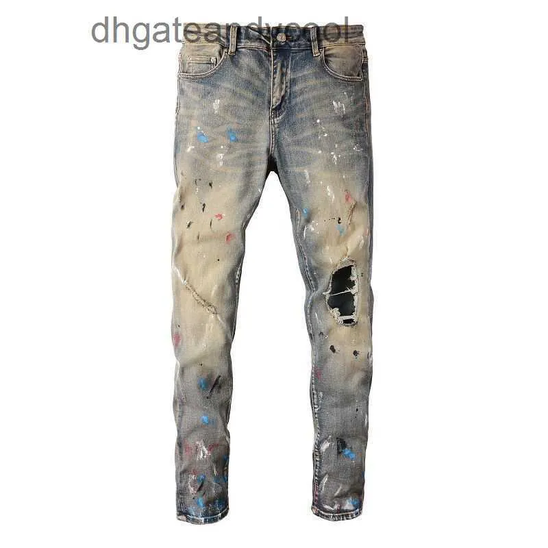 Denim amirres Jeans Pantalones de diseñador Hombre Amr desgastados jeans lavados personalidad de los hombres moda juvenil leggings delgados hombre con agujeros 5CAR