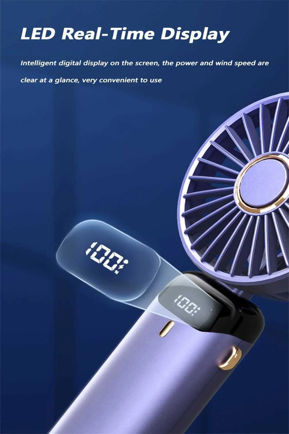 2023 Portable Handheld Fan With Digital Display Multifunctional Folding ...