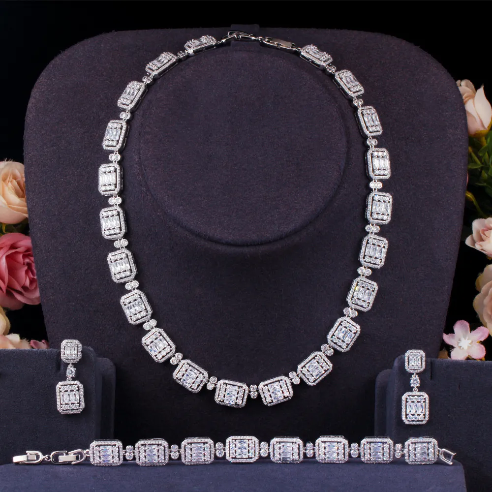 Bridesmaid Jewelry Set - Cubic Zirconia Earrings, Necklace & Bracelet, Hypoallergenic