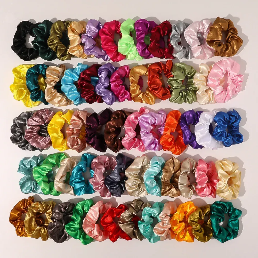 60 Teile/satz Vintage Haargummis Dehnbare Satin Scrunchie Pack Frauen Elastische Haarbänder Mädchen Kopfbedeckungen Einfarbige Gummi Haargummis M66