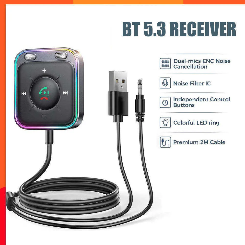 New Car Adapter Bluetooth 5.3 Enhanced Dual Mics Enc Noise Cancellation 3.5mm Aux Adapter Bluetooth Wireless Receiver Audio Player