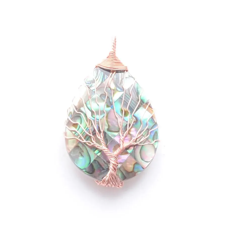 Pendanthalsband Tree of Life Rose Gold Metal Wire Wrap Water Drop Bead Halsband Natural Abalone Shell Smyckekedja 45 cm N3870 Del Dhmpu