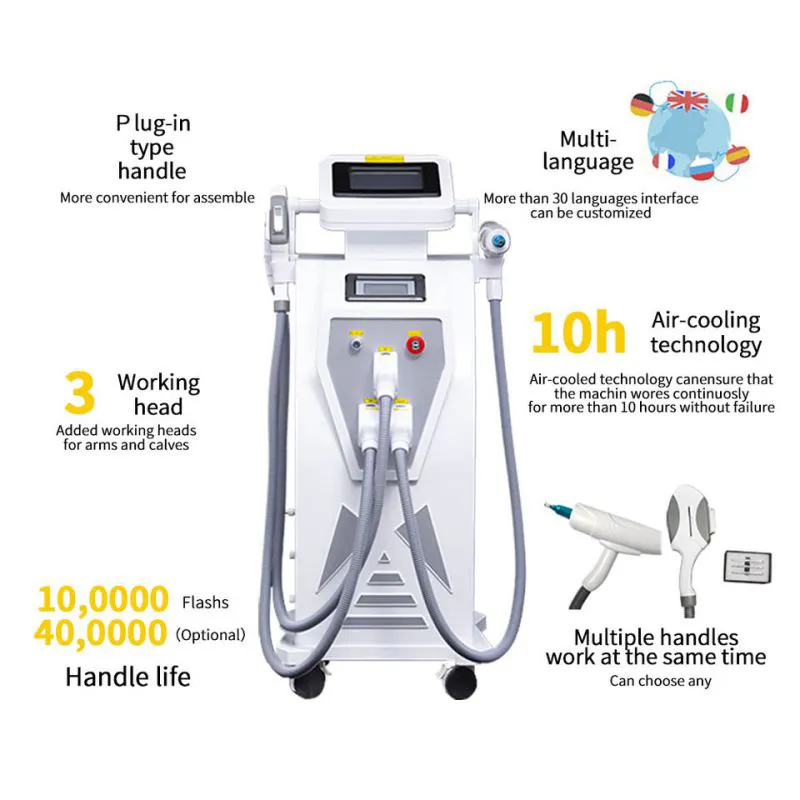 Macchina per la depilazione E-light Nd Yag Laser Rf Dispositivo Face Lift Attrezzatura permanente per la bellezza Trattamento dell'acne CE