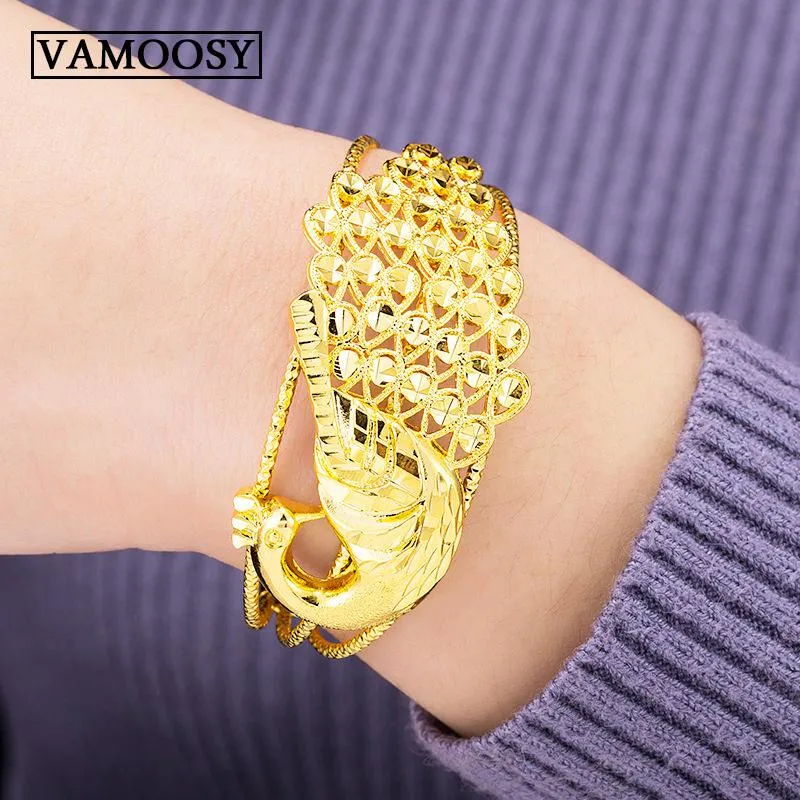 Pulseiras pulseira atacado 2018 jóias finas 24k pulseira de ouro para mulheres pulseira mito chinês estilo phoenix encantos ouro pavão pulseira