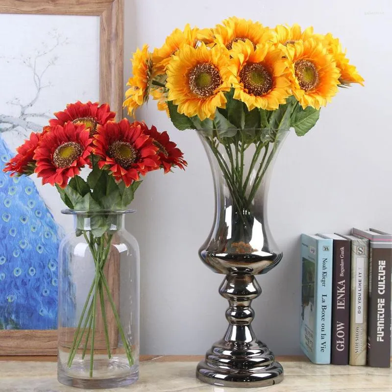 Kwiaty dekoracyjne 5 szt./Zestaw sztuczny jedwabny słonecznik Fałszywa roślina na wesele w biurze dekoracje salonu