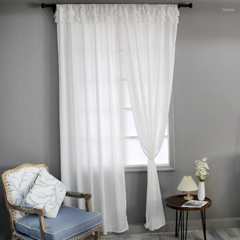 Rideau pays américain solide Double couche jupe à volants chambre fenêtre cantonnière occultante pour les rideaux de salon de luxe