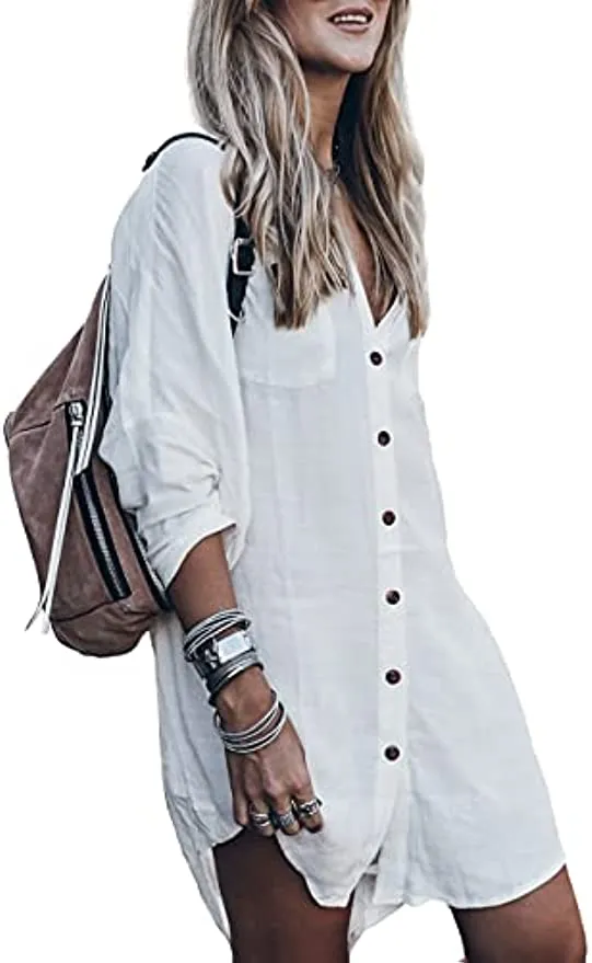 Button down shirt beach cover up top