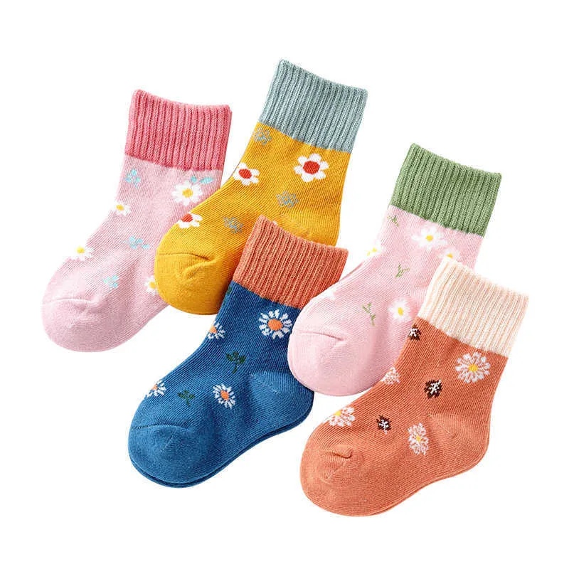 Socks Children's cotton teenage boys girls baby fashion soft and cute cartoon warm socks set autumn 1-12Y children's 5 pairs/batch G220524