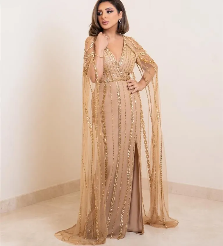 2023 Angham Aso Ebi Or Sirène Robe De Bal Perlé Cristaux Soirée Formelle Partie Deuxième Réception Anniversaire Robes De Fiançailles Robe Robe De Soirée ZJ321