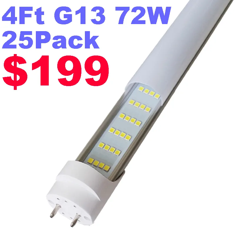 T8 LED-buis Lichtlampen 4ft, 72W 7200lm 6000K Koel wit licht, T8 T10 T12 Fluorescerende vervangende lampen 4 voet Fored Milky Bi-Pin G13 Base Dual-End aangedreven Crestech