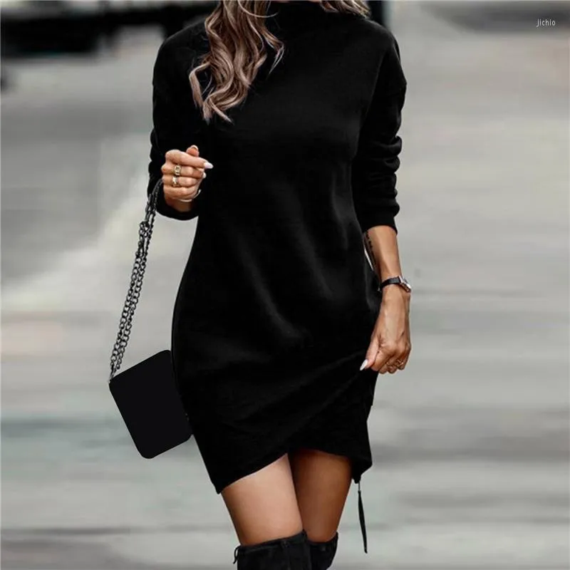 Womens Turtleneck Sweatshirt Dress 2024 Spring Autumn Solid Criss Cross Hem Mini Dresses From Join3 33.28 In Bulk DHgate.Com