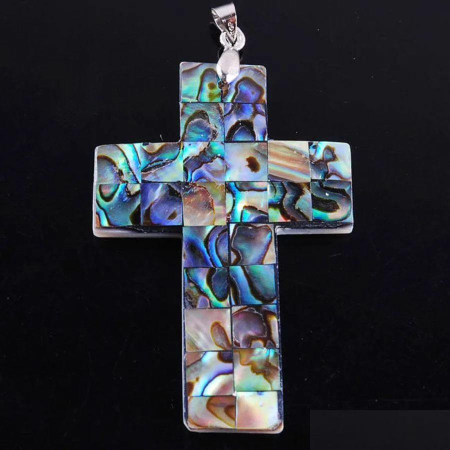 Pendant Necklaces New Zelanian Abalone Shell Pearl Gem Stone Cross Bead Necklace Jewelry N3375 Drop Delivery Pendants Dhzuk