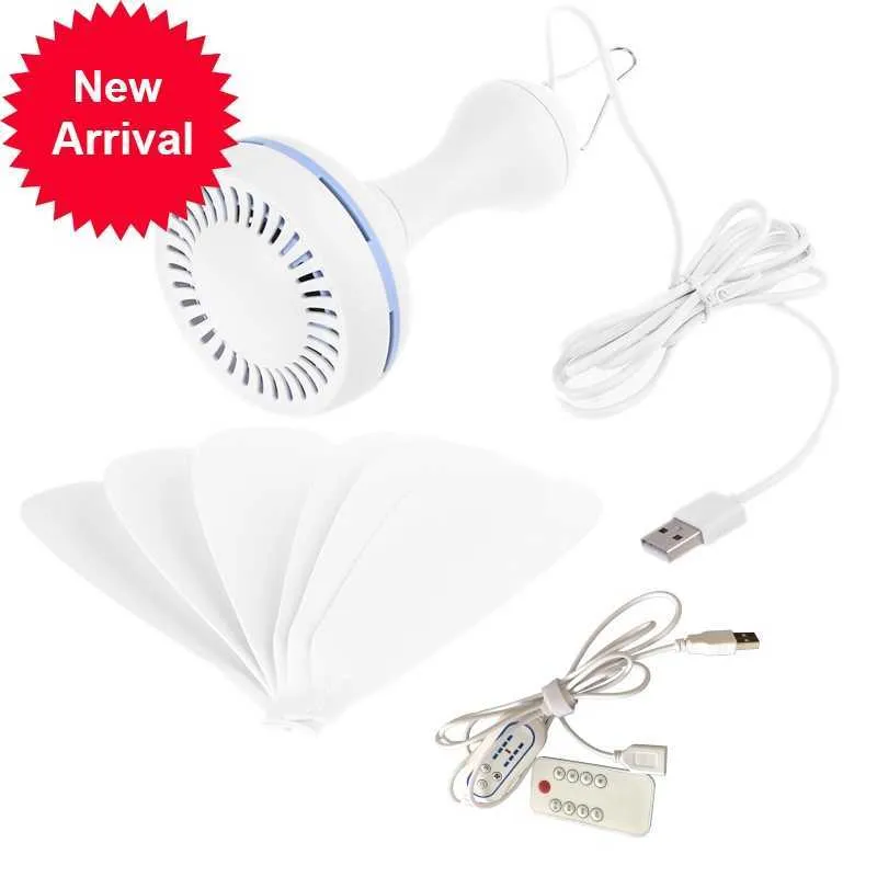 Nuevo ventilador de dosel de techo silencioso de 6 hojas alimentado por USB con sincronización de Control remoto ventilador colgante de 4 velocidades para tienda de dormitorio de cama de Camping