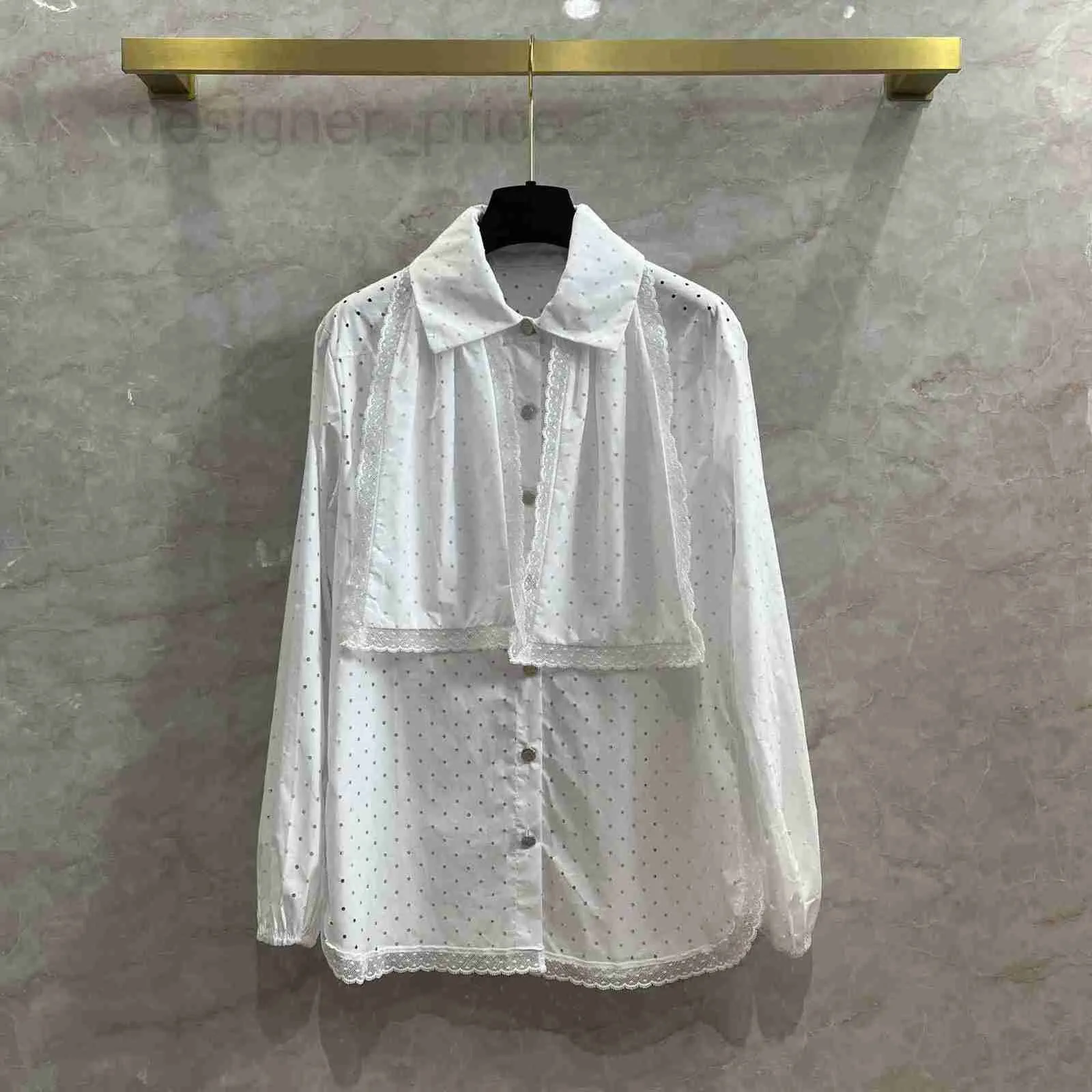 여자 블라우스 셔츠 디자이너 프랑스 세련된 크라우드 디자인 감각, 중공 폴카 도트 셔츠, 여자 레이스 나비 넥타이, 흰색 셔츠 5VJ0