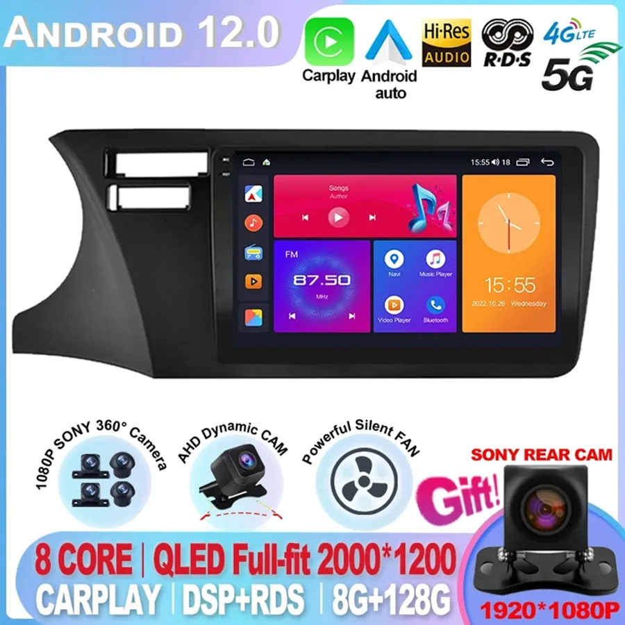 Android 12 voor Fit Honda City 2014 2015 2015 2017 Multimedia Stereo Car Radio DVD Videospeler Navigatie GPS Linkerhand rijden-2