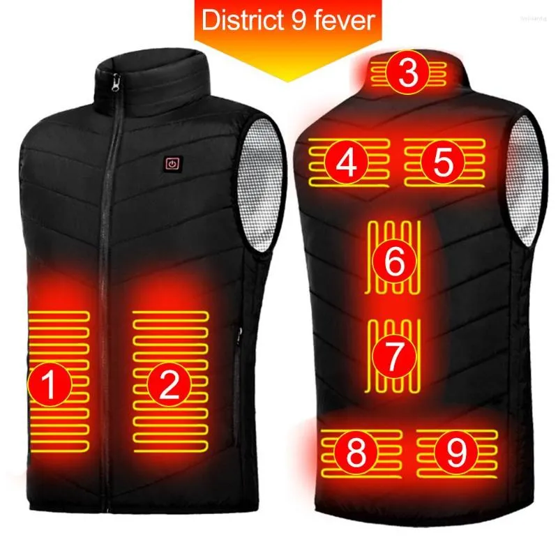 Tapis USB Électrique Tête Gilet Hommes Femmes Smart Chauffage Gilet Fermeture Éclair 9 Zones Zone Pour La Chasse En Plein Air Camping Sports Randonnée