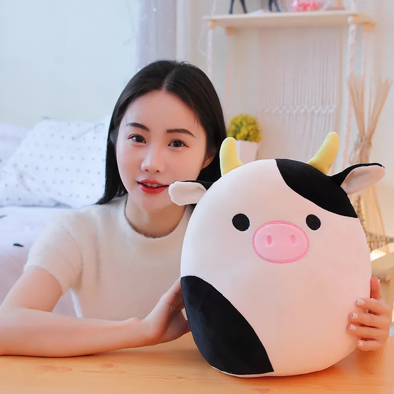 Cartoon animal rainbow unicorn pillow soft black and white cow doll plush toy cushion