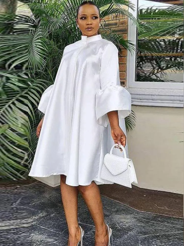 Dresses Women Loose Shirt Dress Puff Sleeves White Dresses Summer Autumn Fashion Casual Classy Holiday Robes Large Size 3XL Tunic 2023
