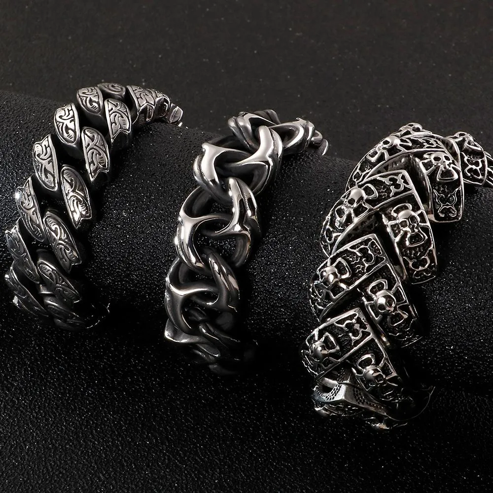 Bracciale da uomo con teschio braccialetto per uomo catena pesante in acciaio inossidabile braccialetti da uomo accessori 2020 gioielli da motociclista gotico dropshipping maschile