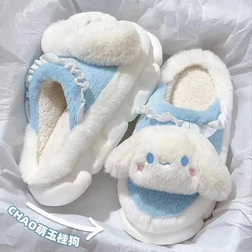 Ins Fashion Cartoon Cute Kuromi Melody Cinnamoroll Plush Slipper Home Warm Plush Slipper Festival Gift Size 35-40