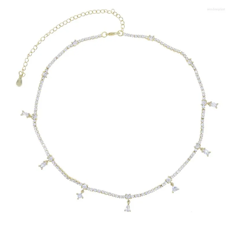 Подвесные ожерелья Женская леди 2 мм CZ Теннисная цепная колье Колье с золотым серебряным цветом