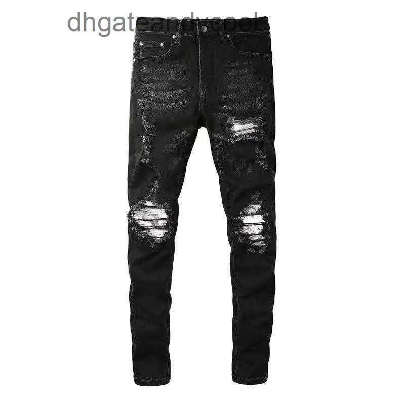 Denim Amiryes Jeans Tasarımcı Pantolon Man 2023 Yaz Yeni Kırık Yama Moda Yüksek Sokak SLP Slim Fit Fit Jeans Erkek Xox3