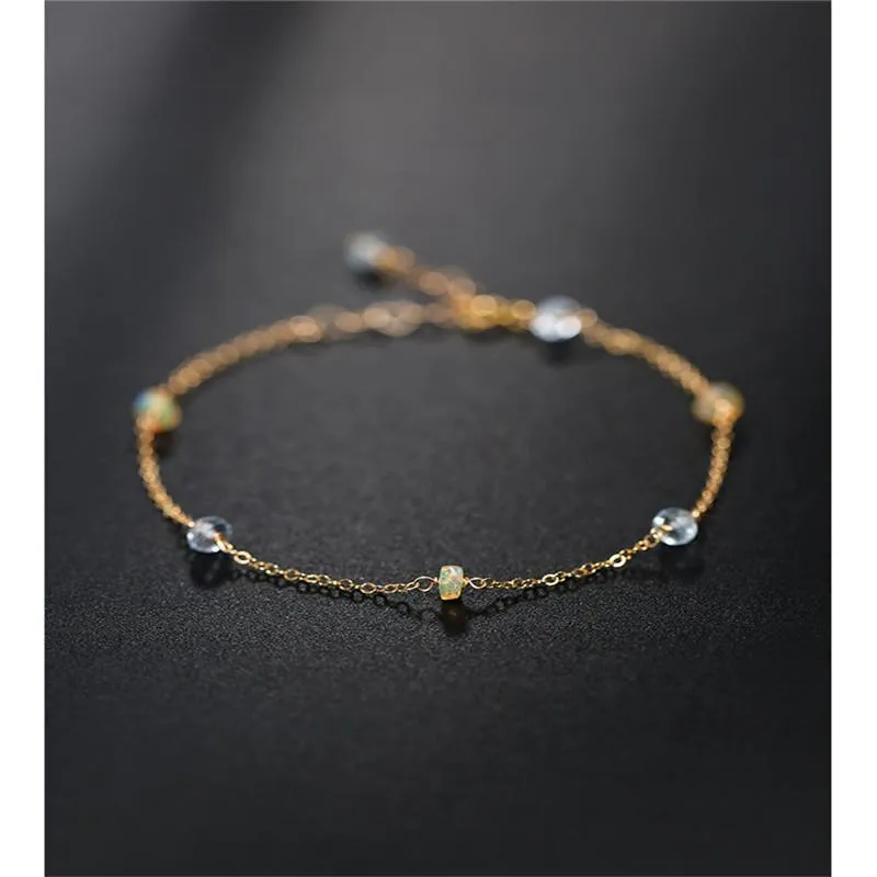 Bangles Daimi Starry Faceted Aquamarine Armband ädelstenar Kvinnlig gul 14K Guldinjektion Opal Armband gåva