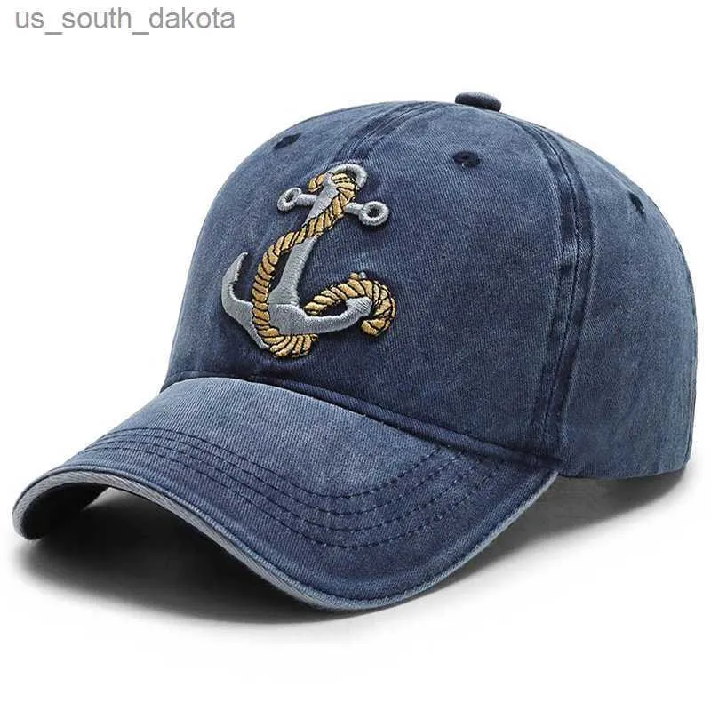 Embroidered Baseball Hat: Retro Anchor Wash Cap Mens