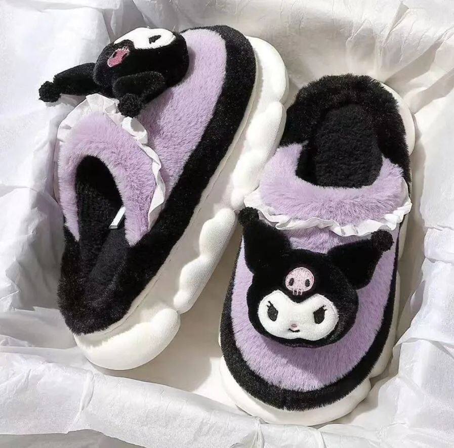 Ins Fashion Cartoon Cute Kuromi Melody Cinnamoroll Plush Slipper Home Warm Plush Slipper Festival Gift Size 35-40