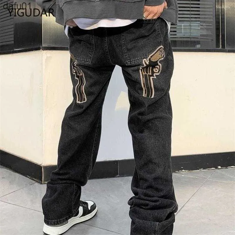 Męskie dżinsy męskie dżinsy workowate mężczyźni Y2K Projektant mody Black Star Printed Spoders Bottoms Streetwear swobodne niskie talia luźne luźne spodnie dżinsowe L230520 L230520