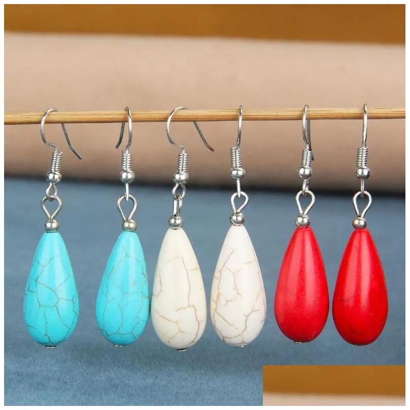 Dangle Chandelier Water Drop 티베트 Sier Turquoise Earrings GSTQE102 패션 선물 전국 스타일 여성 DIY 귀걸이 DHXPZ 배달