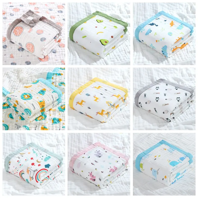 Baby Swaddle Neonato Swadding Garza di cotone Avvolge Asciugamani da bagno estivi Trapunta stampata a 6 strati Coperte da bagno Copri passeggino Fasce per bambini Accappatoi per neonati BC712